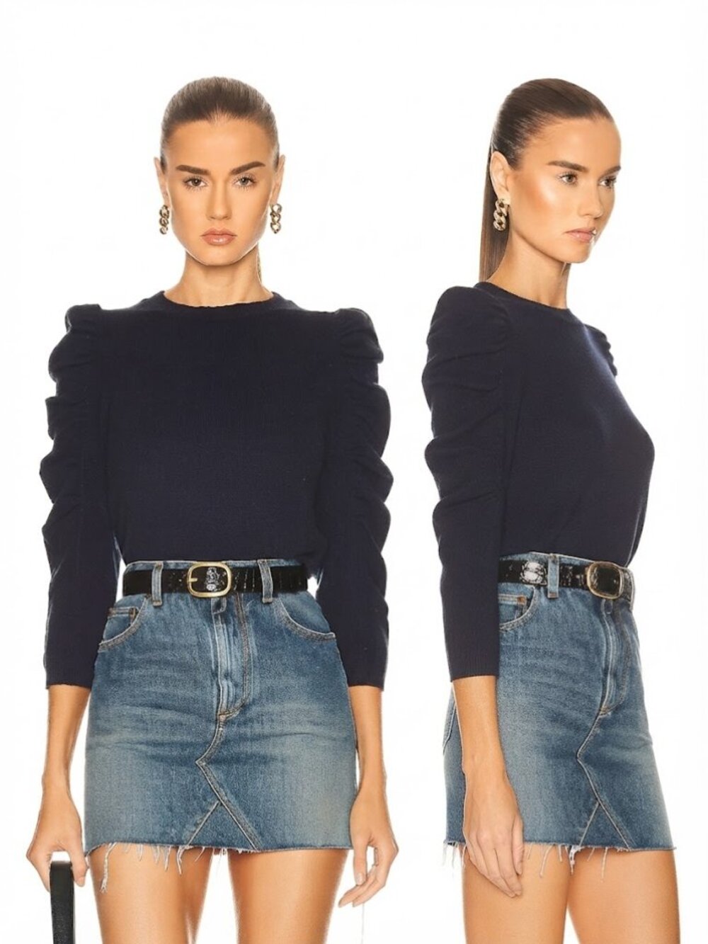 FRAME Shirred Sleeve Cashmere Sweater Puff Sleeve Crewneck Sweater XS Luxury